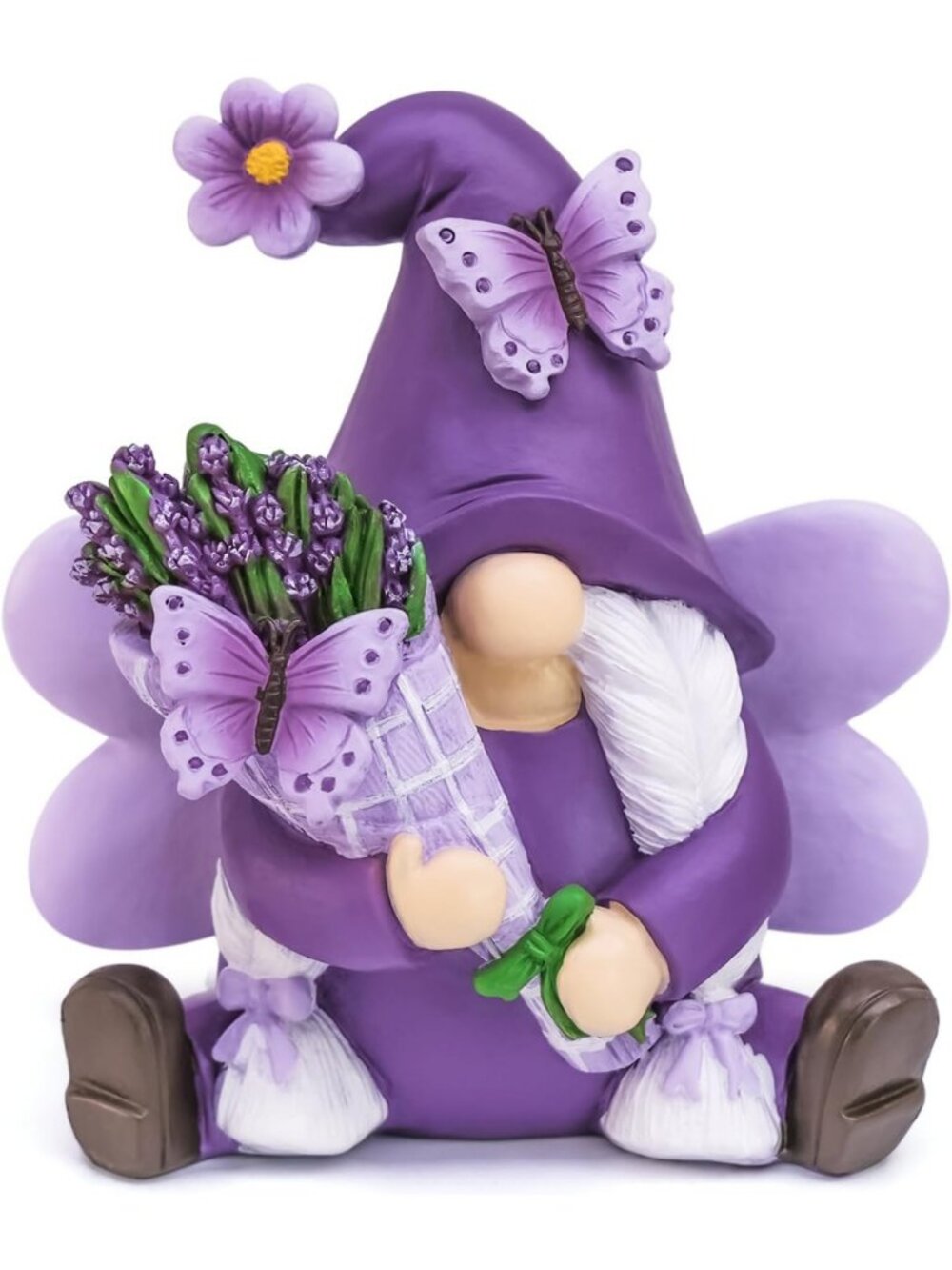 Lavender Gnome Decor for Spring & Summer, Fairy Garden Accent with Butterfly